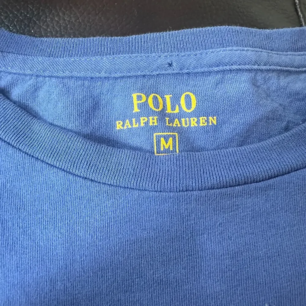 Polo Ralph Lauren T-Shirt Blue Classic Fit Pocket Lime Green Pony Mens Size M